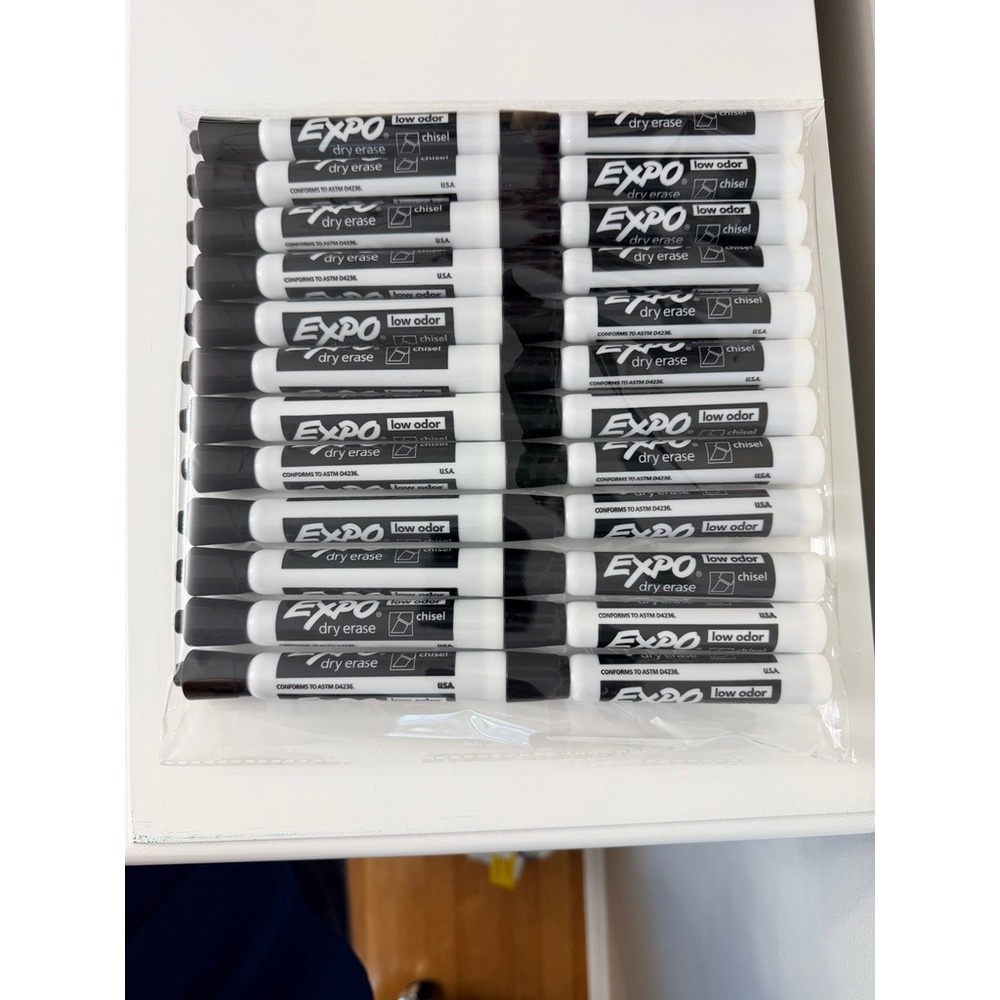 Expo Dry Erase Markers Bulk 24 Pack Black Chisel Tip Low Odor NWT